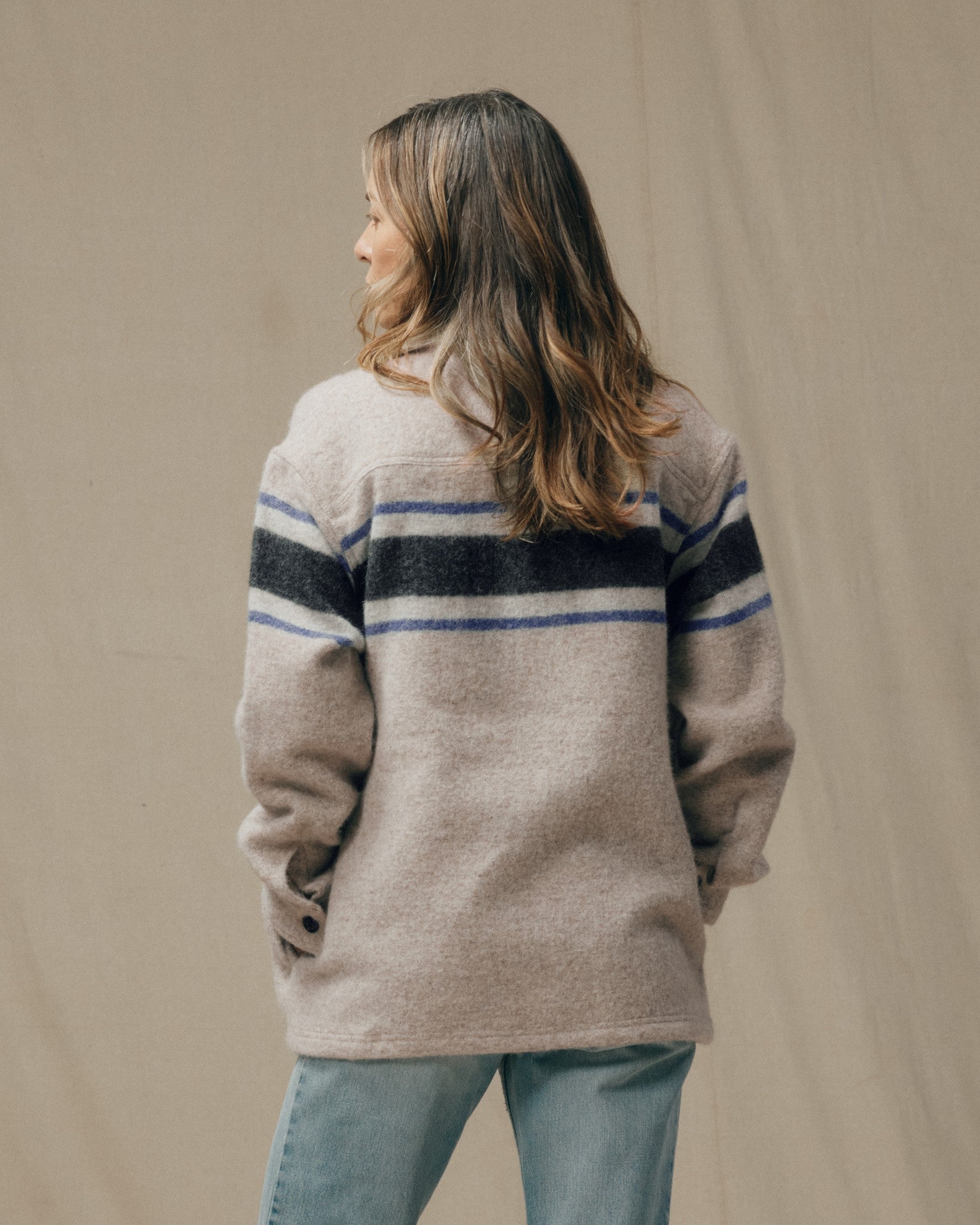 Alternative view of Women's Wool Overshirt - Gray / Black Blanket Stripe