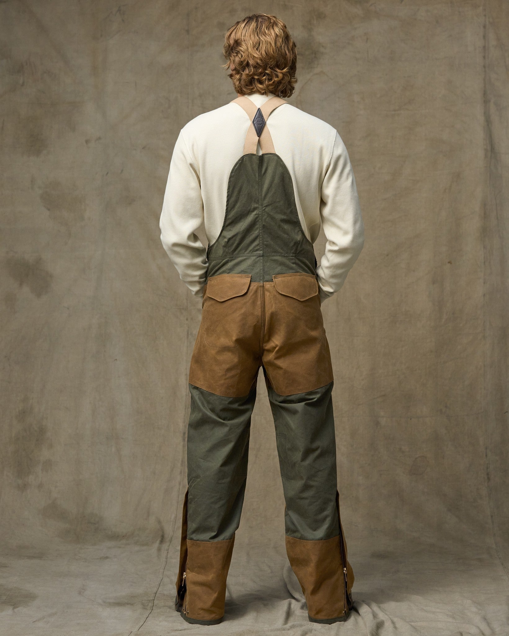 Alternative view of Double Hunting Bibs With Zipper - Otter Green / Dark Tan