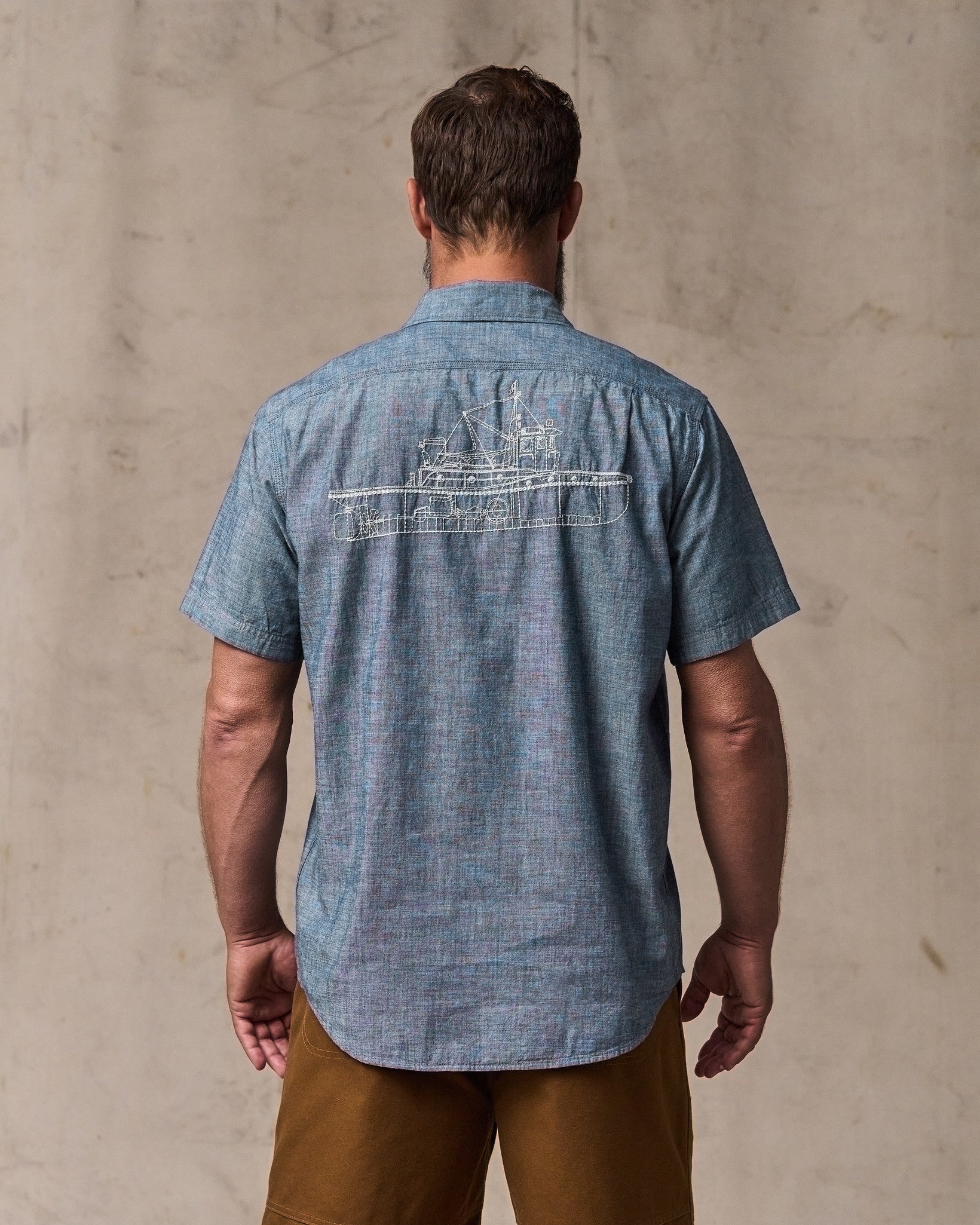 Alternative view of Short-sleeve Embroidered Chambray Shirt - Rinsed Indigo